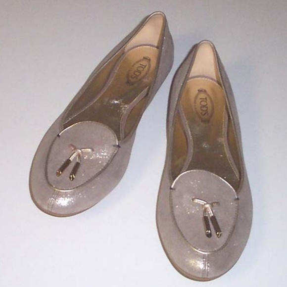 NEW TOD'S Dee gold tone shimmery suede flat 39 - Picture 4 of 6
